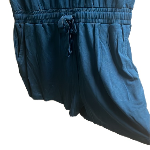 DAILY RITUAL, V-Neckline, Drawstring Waist, Cap Sleeves Romper, Dark Teal, L - Picture 3 of 9
